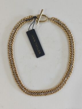 Ann Taylor Gold and Crystal Pave Chain Collar Necklace